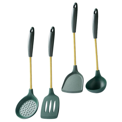 Reusable Stainless Steel Cooking Utensils Set Comfortable Grip Silicone Tools 2