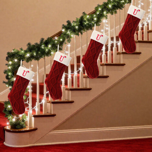 DAMAI 18" Knitted Monogram Christmas Stocking, Personalized with Initials – Fireplace Hanging Decor, Compatible with Standard Hooks 2