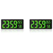 2X LED Digital Wall Clock, Large Digits Display,Indoor Temperature&Humidity,for Farmhouse, Home,Classroom,Office Green