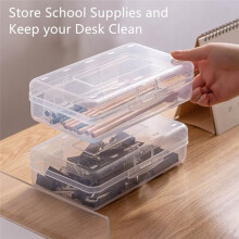 Plastic Pencil Case,Large Capacity Box,School Box for Teen Girl Student, School Supplies,Pencil,Crayon,Sticker,B