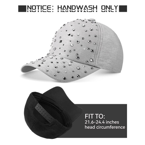 Rhinestone Baseball Cap Adjustable Breathable 2 Pcs 1