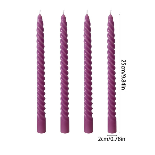 Set di 4 candele affusolate viola con filo lungo, senza profumo. 2