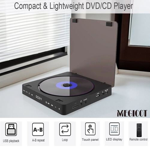 Mini DVD Player With Touch Button Remote Control, Support CD DVD VCD USB Flash Video Playback Players for Home 2