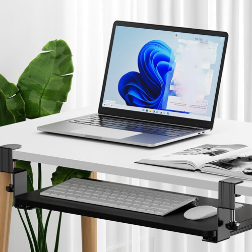 Height Adjustable Under Desk Keyboard Tray with C Clamp Mount, SlideOut Ergonomic Computer Drawer, Black 1