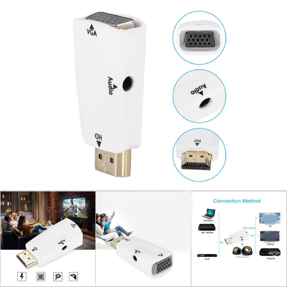Hd 1080P Hdmi Female To Vga Female Adapter With 3.5Mm Audio White 6911390797217
