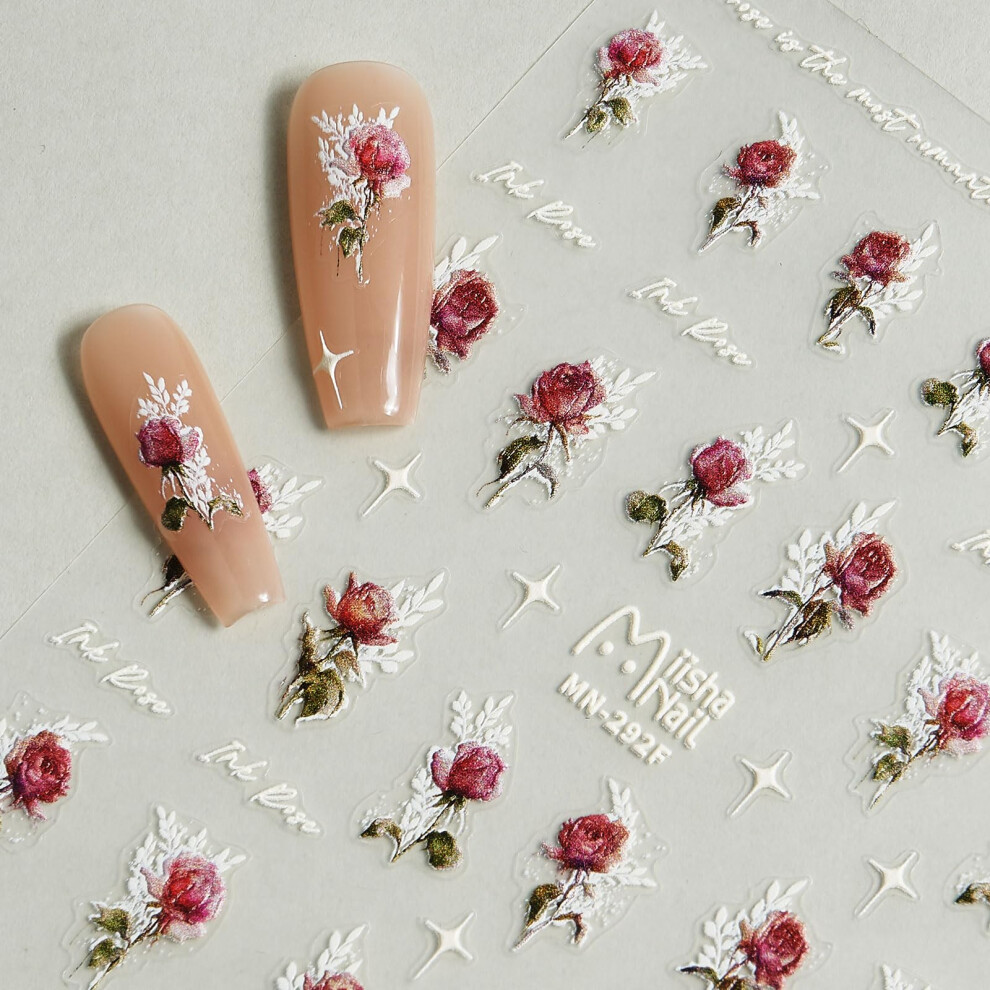 5D Embossed Rose Nail Art Stickers, SelfAdhesive Floral Decals for Romantic Manicure Design