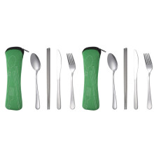 8 Pièces Ensemble de Vaisselle Portable en Acier Inoxydable Cuillère Fourchette Couteau à Steak Ensemble Couverts de Vaisselle avec Sac Vert
