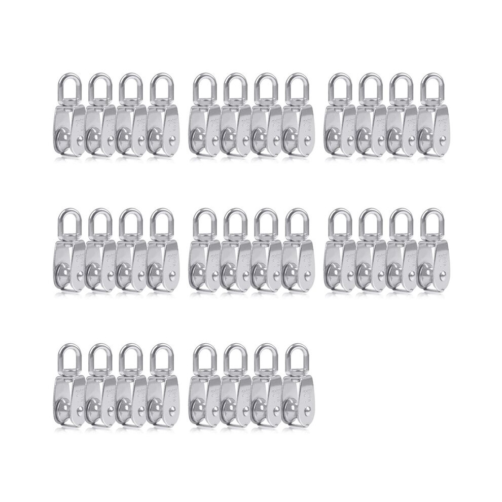 32Pcs Single Pulley Block M15 Stainless Steel Small Pulley Roller For Rope Cord In Outdoor 360Swivel Silver Pulley 6032391533496