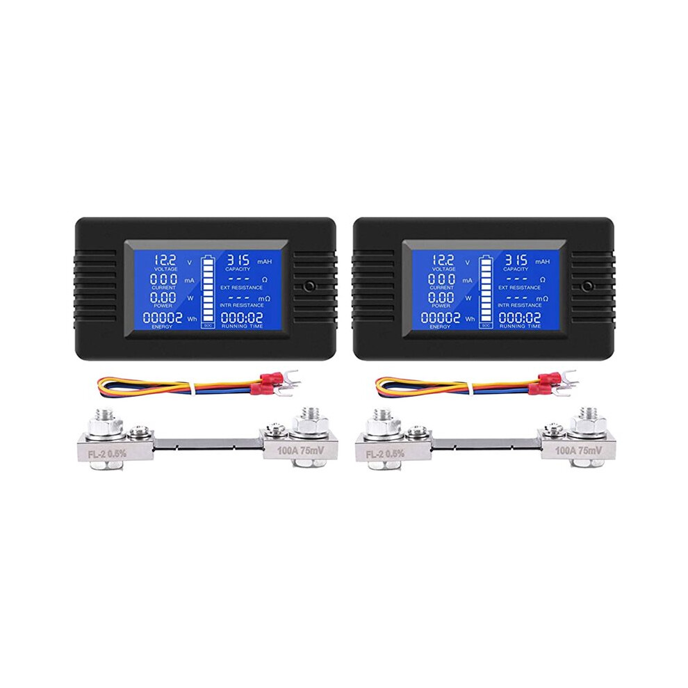Photos - Toilet Accessory 2X Battery Monitor Power Meter Ammeter Digital 0-200V Shunt 100A Multimeter, Meter Voltmeter Capacity Tester