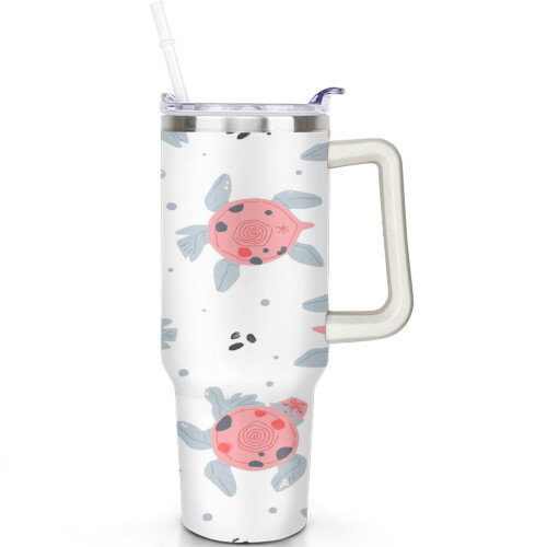 Χαριτωμένο ποτήρι Sea Turtle 40oz με λαβή, καπάκι και καλαμάκι – Ανοξείδωτο ατσάλι, 1