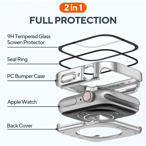 XiHAMA2-Pack2-σε-1 Αδιάβροχη θήκη συμβατή με Apple Watch SE, SE6, 5, 4 – Προφυλακτήρας υπολογιστή + 2