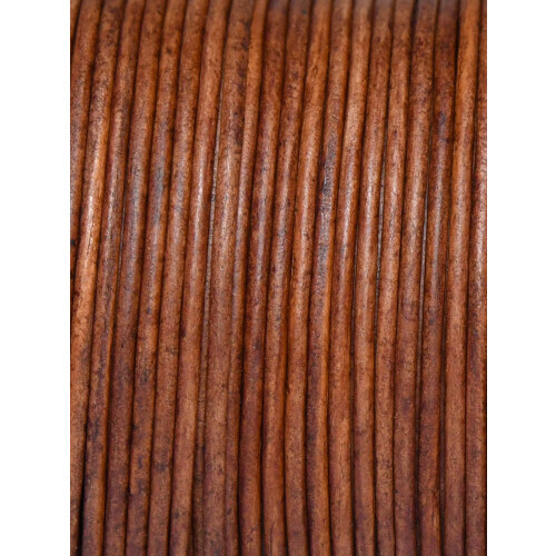 Round Genuine Leather Cord 2.0mm – Distressed Saddle, 20m 2