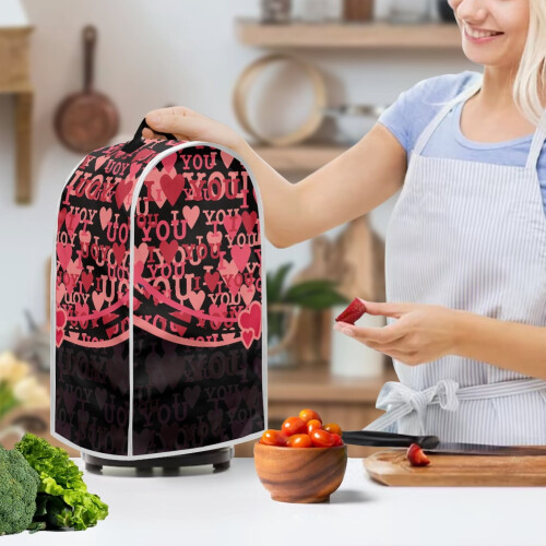 Red Heart Pattern Foldable Polyester Mixer Cover with Machine Washable for Home Kitchen Indoor 2