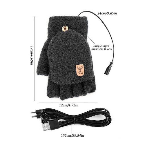 5V Electric Heating USB Heated Gloves, Half Finger Design Thickened Warmth, Computer Charger Power Supply, Back Hand Heating Function Winter Warmth 2