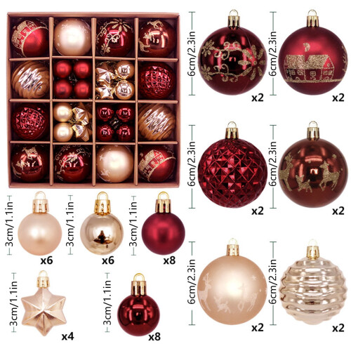Christmas Ornament Balls Dark Red 44 Pcs 2