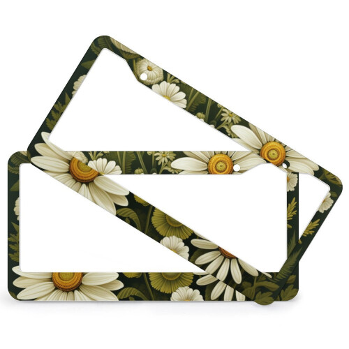 Daisy Pattern Sage Green Aluminum License Plate Frames 1