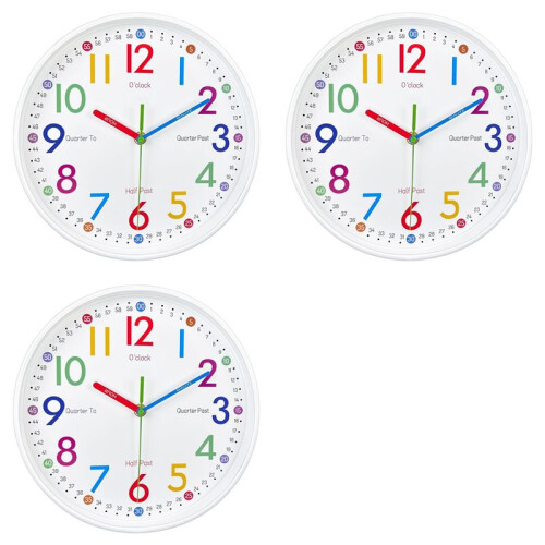 3X Learning Clock for Kids - Telling  Easily, Non-Ticking, Battery Operated, Silent, Colorful Teaching  Clock