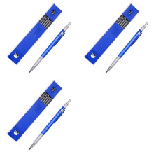 3X Lápis Mecânico de 2,0 mm para Desenho de Rascunho Carpinteiro Crafting Art Sketching com 36 Peças Refil - Azul