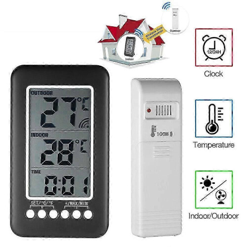 LCD Digital Wireless Indoor/Outdoor Thermometer Clock Temperature Meter 2