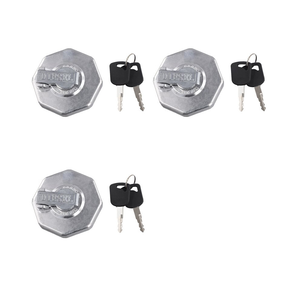 3X Car Fuel Cap With Key For Elf Npr Nqr 4Hk1 8-98146010-0 8-98088982-0 Silver 4713047421801