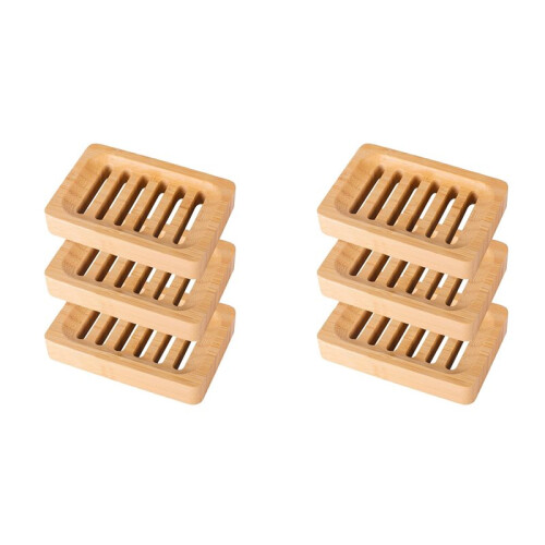 6X Bamboo Soap Dish Drain Soap Rack Bamboo Soap Holder