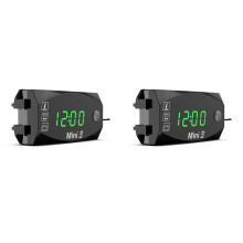2X LCD-Display, Voltmeter, Wasserdicht, IP67, Digitale Zeituhr für Motorrad, Roller, Auto, Boot, 3-in-1-Thermometer, Grünes Licht