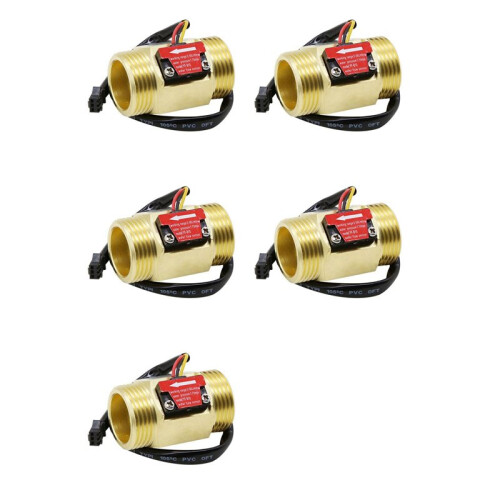 5X Water Flow Sensor Hall Flow Meter 1 Inch External Wire Copper Water Flow Sensor Turbine Flow Meter