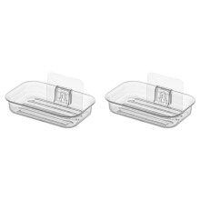 2X Easy Installation Soap Holder Kitchen Wall Mount Dish No Drill Modern Clear Drain ShowerContainer A