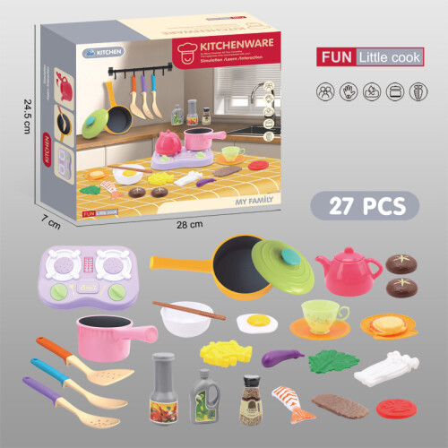 (D) Interactive Play Kitchen Toy with Electromagnetic Stove & Cutting Play Food Set 2