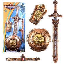 (Sword + Round Shield) Armes jouets en bronze pour garçons : épées, arcs, boucliers, haches - Coffret cadeau sûr et réaliste