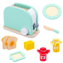 (Light blue bread machine) Kids Wooden Tea Party Set - Pretend Play Dessert Toy for Kindergarten Role-Playing & Early Learning