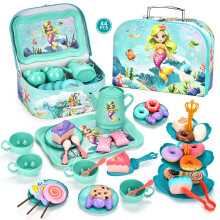 (Green) Portable Kids Pretend Play Kitchen Toy Set with Dessert Cake Gift Box