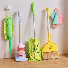(Green) Kids' Pretend Play Toy Set: Yellow Duck Broom, Dustpan, Vacuum Cleaner & Mop