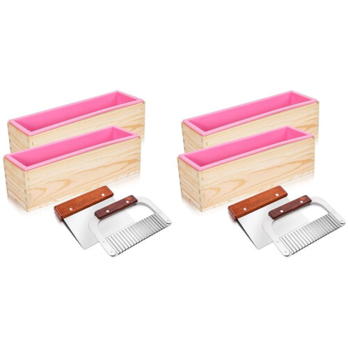 8 Pcs Rectangular Soap Molds Kit with Cutters - 42oz Flexible Silicone Loaf Soap Mold with Wooden Box
