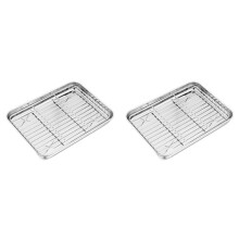 2X Bakplaat van Roestvrij Staal met Uitneembaar Koelrek, Antiaanbakmand voor Chips, Bakschaal, Grill en BBQ-Schaal, Accessoires, D