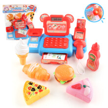 (Red and blue, C) Interactive Kids' Supermarket Cash Register Toy Set with Sound, Light Scanner & Pretend Play Fruits, Veggies, Drinks