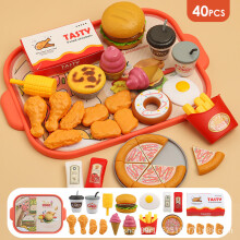 (A) Realistisches Kinderküchenset: Hamburger, Pommes, Pizza – Spielzeug zum Rollenspiel, Lerngeschenk für Jungen und Mädchen