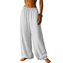 Pants for Women Loose Fit Drawstring Flowy Wide Leg-White M
