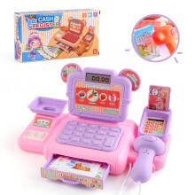 (Purple and pink, A) Interactive Kids' Supermarket Cash Register Toy Set with Sound, Light Scanner & Pretend Play Fruits, Veggies, Drinks