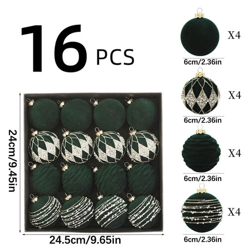 16 Pack Brown Flocked Christmas Ornaments 2.36 in 2