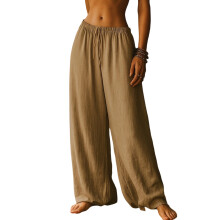 Pants for Women Loose Fit Drawstring Flowy Wide Leg-Khaki S