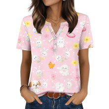 Women's Easter Top, Cute Easter Bunny Shirt, Casual-Pink XXL
