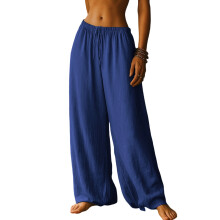 Pants for Women Loose Fit Drawstring Flowy Wide Leg-Blue S