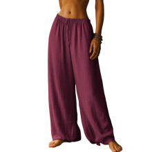 Pants for Women Loose Fit Drawstring Flowy Wide Leg-Purple XL