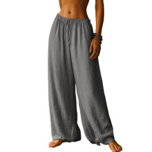 Pants for Women Loose Fit Drawstring Flowy Wide Leg-Gray M