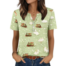 Women's Easter Top, Cute Easter Bunny Shirt, Casual-Green L