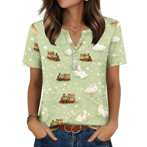 Women's Easter Top, Cute Easter Bunny Shirt, Casual-Green L