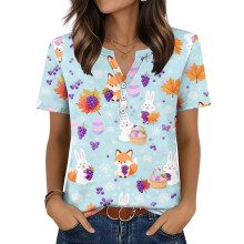 Women's Easter Top, Cute Easter Bunny Shirt, Casual-Sky Blue S