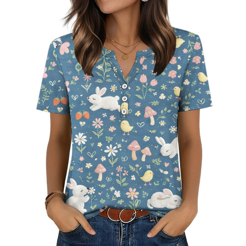 Women's Easter Top, Cute Easter Bunny Shirt, Casual-Blue S