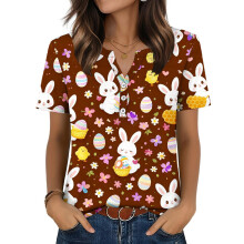 Women's Easter Top, Cute Easter Bunny Shirt, Casual-Brown L